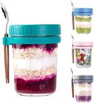 Overnight Oats Containers with Lids and Spoon, 4 Pack Mason Jars for Overnight Oats, 12oz/350ML Overnight Oats Jars Glass Oatmeal Container to Go for Chia Pudding