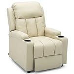 More4Homes STUDIO RECLINER w DRINK HOLDERS ARMCHAIR SOFA BONDED LEATHER CHAIR RECLINING CINEMA (Cream)