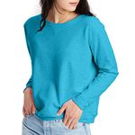 Hanes Women's Crewneck, EcoSmart Fleece Pullover with V-Notch, Sweatshirt, Bold Blue Heather, S