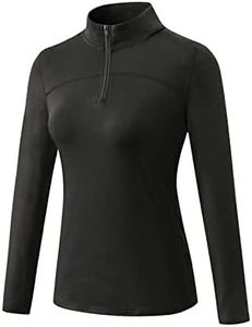 Blaward Women's Thermal Fleece Running Shirt Quarter Zip Pullover Jacket Long Sleeve Tops Equestrian Golf Shirt Winter Gear, Black, Small