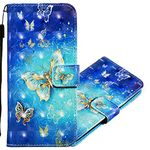 QIVSTARS Compatible with Samsung Galaxy A03S Wallet Case 3D Painted Design PU Leather Flip Case with Credit Cards Slot Cash Pockets Stand Case for Samsung Galaxy A03S Gold Butterfly YB 3D