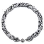 Silver Statement Necklace Multi-Layer Beads Crystal Braided Chain Choker Collar Magnetic Clasp