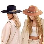2 Pack Wide Brim Fedora Hats for Wo