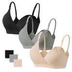 Vinfact Nursing Bras for Breastfeeding Maternity Bra Wireless Pregnancy Sleeping Bralette S-XXL with Extra Bra Extenders (Black/Beige/Elegant Grey, Medium)