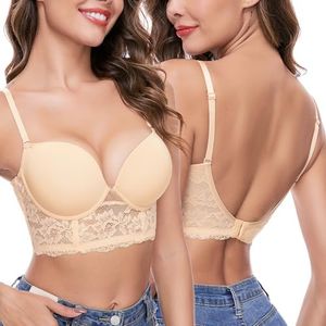 iClosam Reggiseno Schiena Scoperta Donna Scollo a V Reggiseno con Ferretto Push Up Bra Schiena Bassa en U Tracolla Removibile Bralette Donna Schiena Nuda Intimo Donna in Pizzo