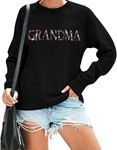 LOTUCY Embroidery Grandma Sweatshirts Women Flower Grandma Gift Sweatshirt from Grandkids Birthday, Black, Medium