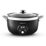 Good Food in partnership with Tower GF16010 3.5L Digital Slow Cooker with 3 Heat Settings, Delay Function & Timer, Removable Aluminium Pot, Tempered Glass Lid, Black with Stainless Steel Accents