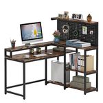 TIYASE L Shaped Desk with Hutch and Pegboard Shelf, 53 Inch Corner Computer Desk with Storage Shelves and Monitor Stand, Large Study Writing Workstation Table for Home Office, Rustic Brown