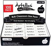 White Erasers Pack of 100 - Large Size Latex & Smudge Free - Bulk School Supplies for Classrooms, Drawing, Teachers, Homeschool, Office, Art Class