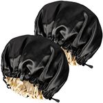 2PCS Satin Sleep Cap,Adjustable Double-Sided Sleep Bonnet,Bonnet Cap for Sleep (2 BLACK)