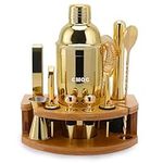 12-Piece Bartending Kit, Bar Bartender Tools with Stylish Bamboo Stand, for Home and Pub Martini Cocktail DIY Drink Shaker Bartender Kit Stainless Steel (25Oz) -Gold