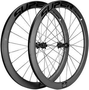 SUPERTEAM Carbon Disc Wheelset 50C-25 700c Clincher Center Lock Thru Axle (Glossy Black, Six Bolt)