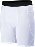 Runceptual Youth Boys' Compression Shorts - Performance Spandex Athletic Underwear for Basketball with Side Pocket (US, Alpha, Small, Regular, White)