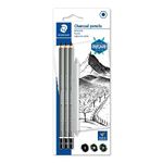 Staedtler Mars Lumograph Journey Design Charcoal 100C SBK4 - Blister Pack of 3 Assorted Graphite Pencils and 1 Blending Stump, black