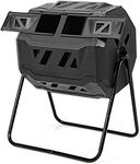 Safstar 43 Gallon Outdoor Compost Bin, Dual Chamber Compost Tumbler W/2 Sliding Doors & Gloves Included, Large Capacity Composting Bins, Garden Rotating Tumbling Composter for Patio Yard Lawn (Black)
