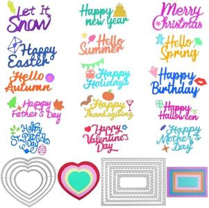 AIFUDA Metal Die Cuts for Card Making, 15 Pcs Holiday Greetings Word Cutting Dies and 2 Pcs Frame Metal Die Cuts Rectangle Die Cut Shapes Heart Cutting Dies for DIY Scrapbooking Craft Supplies