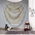 raajsee Metallic Gold Tapestry Wall Hanging Mandala-Bohemian Dorm Decor Hippie Throw-Boho Bedding bedspread meditation yoga mat rugs-A White Gold Passion,Queen 210X220CMS(82X92Inch)