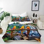 ANHOPE Parrot Duvet Cover Set Soft Lightweight Microfibre 3 Piece Bedding Set with 2 Pillowcase Animal Macaw Tropical Jungle Waterfall Print Pattern All Season Quilt Cover with Zipper Closure Double