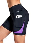 BALEAF Women's 4D Padded Bike Shorts Cycling Underwear with Padding Pockets Bicycle Pants Biking Tights Spin Gear Clothes Purple XXL