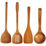 Wooden Spatula,Slotted Turner,Soup Ladle,Long Handle Utensils Set,Handmade for Kitchen Cookware (Wooden Utensil 4 Sets)