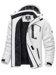 KEFITEVD Men Windproof Fleece Jackets Winter Warm Ski Raincoats Outdoor Soft Shell Coats with Detachable Hood,White,L