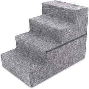 Best Pet Supplies Foldable Foam Pet Steps for Small Dogs and Cats, Portable Ramp Stairs for Couch, Sofa, and High Bed Climbing, Non-Slip Balanced Indoor Step Support, Paw Safe - Ash Gray Linen,4-Step