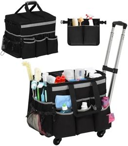 OUDUCK Rolling Cleaning Caddy, Cleaning Caddy Bag with Tool Waist Bag Belt, Large Cleaning Supplies Organizer with Handles and Shoulder Strap for Cleaners Housekeepers, Black