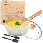 2.1 Quart Saucepan Set with Lid, Nonstick Aluminum Sauce Pot, Induction Compatible Small Cooking Pots with Silicone Spatulas for Milk, Soup, Pasta, Egg, Rice (BEIGE)