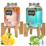 1 Gallon Glass Drink Dispensers for Parties - 2Pack Beverage Dispenser with Stand, Drink Containers with Leakproof Spigot Used As Lemonade Juice Punch Dispenser