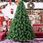 FESTIVE BLESSINGS Christmas Tree Artificial Xmas Pine Tree with Solid Metal Legs, Light Weight, Perfect for Christmas Decoration Green with Christmas Decorations Items (8 feet)