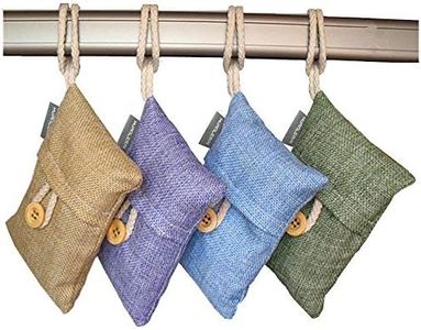 HUANLEMAI 4-Pack Natural Air Purifying Bags, Moso-Bamboo Activated Charcoal Deodorizer Bag Air Purifier Filters Freshener for Fridge, Closet, Car, Pets, Shoes, Kitchen, Basements, Bedrooms (4 x 100g)