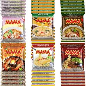 Mama Noodle Instant - Variety Pack 6 Flavors (Pork, Chicken, Shrimp, Duck, Beef, Creamy Shrimp) - TOTAL 30 PACKS - 5 Pack Each Flavor (60g each pack)
