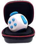 PILPOC theFube Kids and Adult Fidget Cube with 6 Sides - Anxiety Toys for Stress Relief - Fidget Toys for Adults and Kids - Stress Toys for Adults, Kids, ADHD, ADD, with Carry Case (White & Blue)