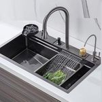 Smart Kitchen sink 24x18x9 Inch Anti Scratch Honeycomb Design | Integrated Waterfall and Pull-down Faucet | Stainless Steel 304 | Multifunction Sink | All in One Sink (24" x 18" x 9")