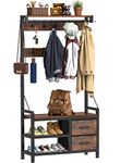 Lulive Hall Tree, 31.5” Entryway Bench with Coat Rack freestanding, 5 in 1 Intelligent Design Shoe Bench and Wall Rack 17 Hooks and Drawers (Rustic Brown)