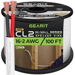 GearIT 16/2 Speaker Wire (100 Feet) 16AWG Gauge - in Wall Audio Speaker Wire Cable / CL2 Rated / 2 Conductors - OFC Oxygen-Free Copper, White 100ft