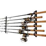 Rush Creek Creations 6-Rod Wall or Ceiling Fishing Rod Storage Rack, Vertical or Horizontal Fishing Garage Rod Holder with 6 Rod Capacity, Black