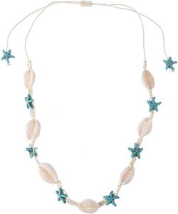 Alegend Necklace Natural Sea Shell Blue Starfish Conch Summer Beach Cowrie