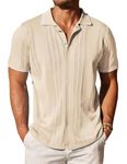 COOFANDY Men's Casual Button Down Shirts Short Sleeve Summer Beach Shirt Fashion Camp Tops Cream