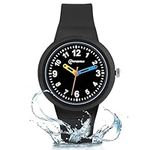 Edillas Kids Analog Watch for Girls Boys Waterproof Learning Time Wrist Watch Easy to Read Time WristWatches for Children (Black-8857L)