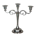 Koomiao Pillar Candle Holders with 3 or 5 arms, Metal Candlestick Vintage Candelabra Wedding Centerpieces Candlestick Holders for Candlelight Dinner (Silver, 3-arm)