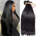 Brazilian Straight Bundles Human Hair 24 26 28 30 Inch 100% Unprocessed Brazilian Remy Human Hair Natural Wave 4 Bundles Virgin Hair Extensions Double Weft Natural Color for Black Women