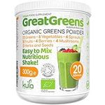 GreatGreens - Raw Organic Super Greens Powder - Large 300g Blend 36 Superfoods - Greens, Vegetables, Fruits, Berries, Sprouts and Mushrooms - High Fibre Vegan Daily Juice Smoothie Drink - 20 Servings