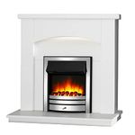 Endeavour Fires New Cayton Electric 42"Fireplace Suite, fitted with Chrome Trim and Fret, 220/240Vac 1&2kW with 7 day Programmable Remote Control Heater in off white MDF Surround