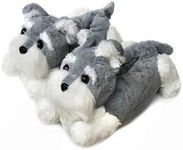 Friendly House Women's Fluffy Animal Slippers, Schnauzer Dog White Size: 8-11 D(M) US