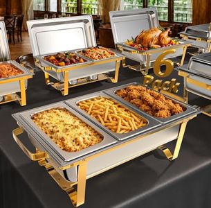 Amhier Chafing Dishes for Buffet 6 Pack, 9QT [Multiple Food Pans Combo] Chafing Dishes with 3 Full Size + 4 Half Size + 3 Third Size Pans, Chafing Dish Buffet Set for Parties and Wedding, Gold