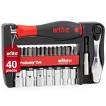 Wiha ProBuddy Evo 40-Piece Bit & Socket Set 1/4 Inch SoftFinish Screwdriver Handle, Mini Ratchet 72 Teeth, Magnetic Bit Holder, Compact Tool Set for Professionals, DIY, Bicycle (46960)