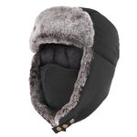 Unigear Winter Bomber Hats, Faux Fur Warme Hats Windproof Trooper Trapper Hat Aviator Caps with Ear Flap and Windproof Mask for Skating, Skiing, Hunting or Daily Use Black