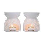 ComSaf Wax Melt Burners Essential Oil Burners Set of 2 - Flower Pattern, Lovely Aromatherapy Aroma Burner Ceramic Lamp Diffuser Candle Tealight Holder Home Bedroom Decor Christmas Housewarming Gift