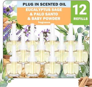 Plug in Air Freshener Refills, Essential Oil Scented Oils, Palo Santo, Eucalyptus & Sage, Baby Powder - 12 Count, 7.92 Fl Oz Compatible with Glade, Compatible with Air Wick - Air Freshener for Home